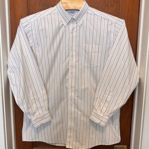 LL Bean Wrinkle Free Traditional Striped Button Down Shirt 17 1/2 36 Classic Dad
